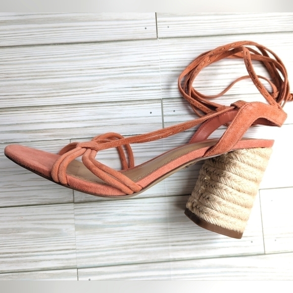 Gibson Latimer Leather and Rope Espadrille Strappy Heels in Coral Size 9 - Picture 4 of 10
